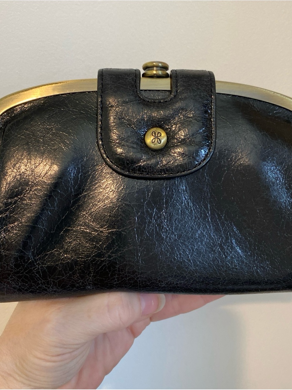 HOBO Alice Black Leather Frame Clutch Wallet Vintage
